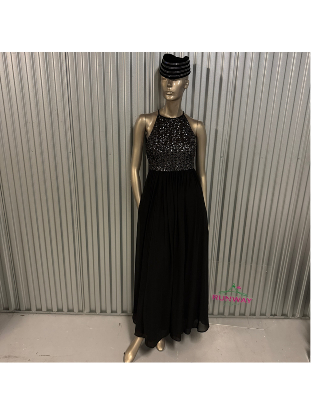 Vera Wang Black Sequin Halter Open Back Evening Gown | Size 2